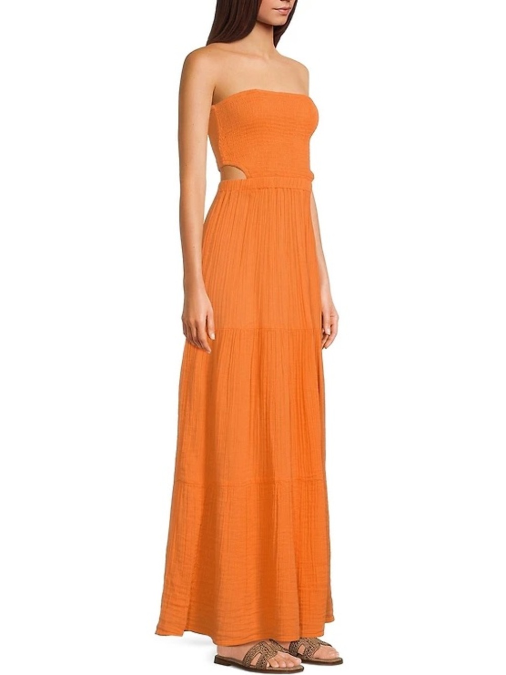 Rip Curl Strapless Cutout Maxi Dress in Bright Orange